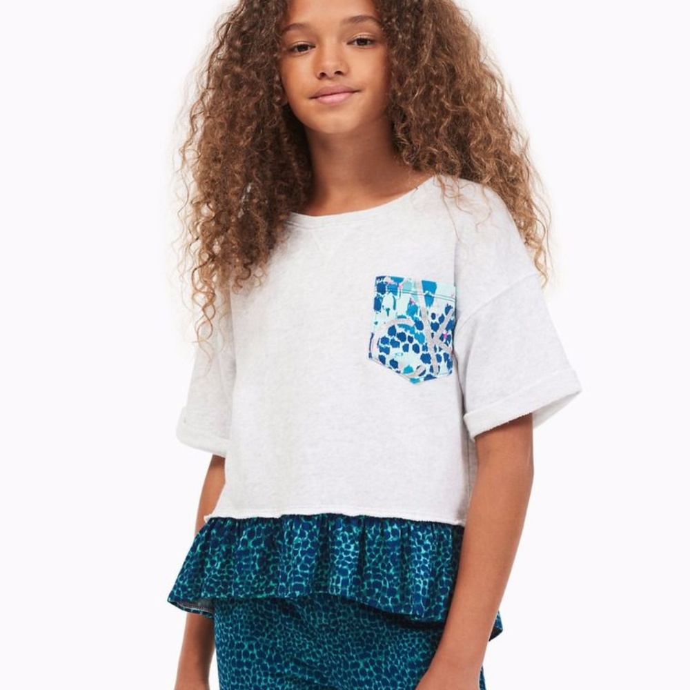 CK Girl Animal Print Ruffle‎ Hem Sweatshirt Cropped